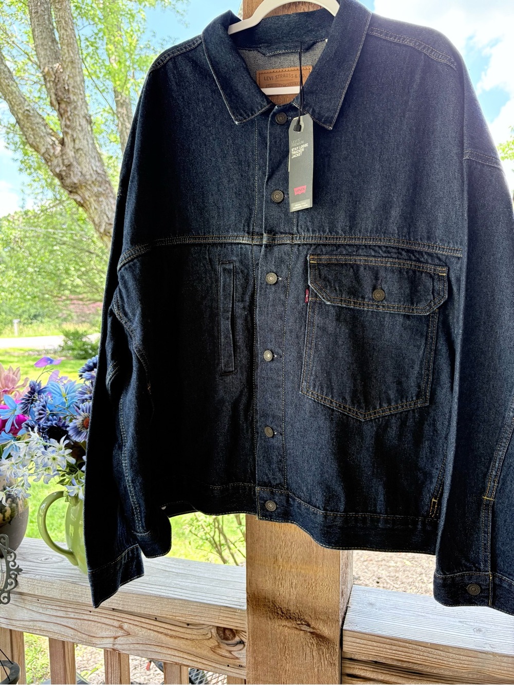 Men’s Levi’s Premium Indigo Blue Jean Denim Stay Loose Trucker Jacket NWT XXL